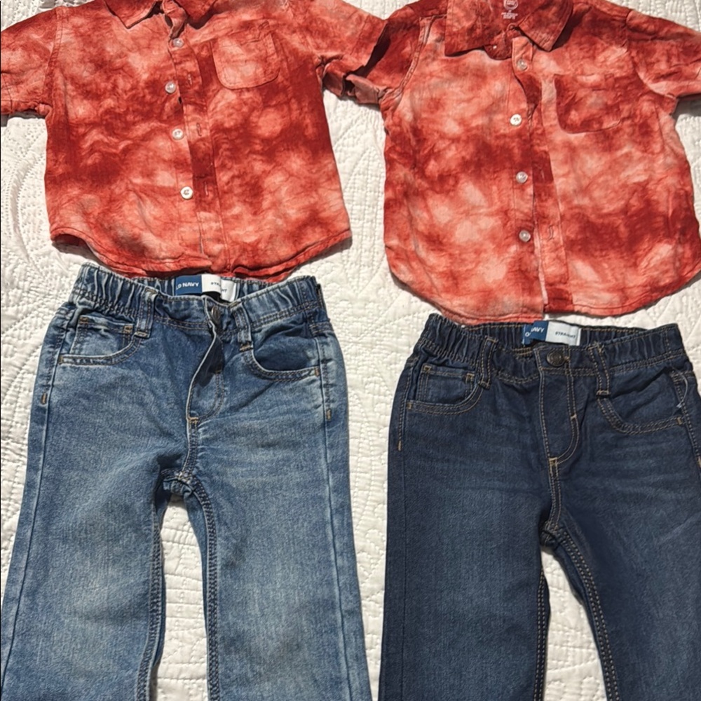 Red Tie-Dye Shirts and Blue Jeans Set